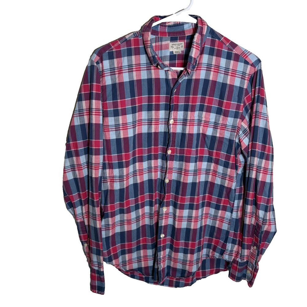 J Crew Shirt Men's Small Summer Plaid Red Blue Button Down Long Sleeve